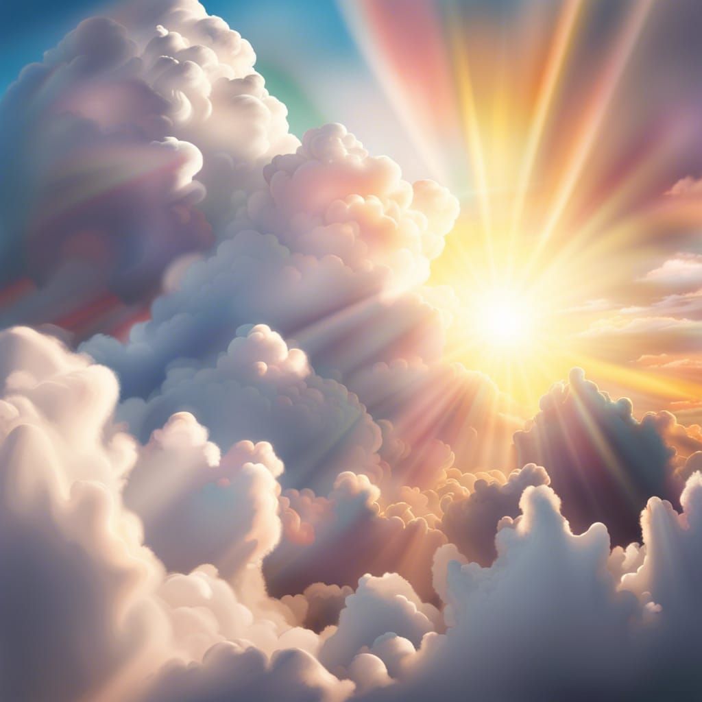 Heavenly Sunrise with Fluffy Clouds: Hyperrealistic Splash A...