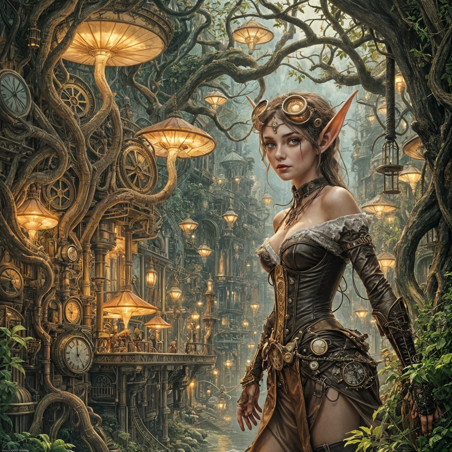 Steam Powered Elf Metropolis in Golden Hues