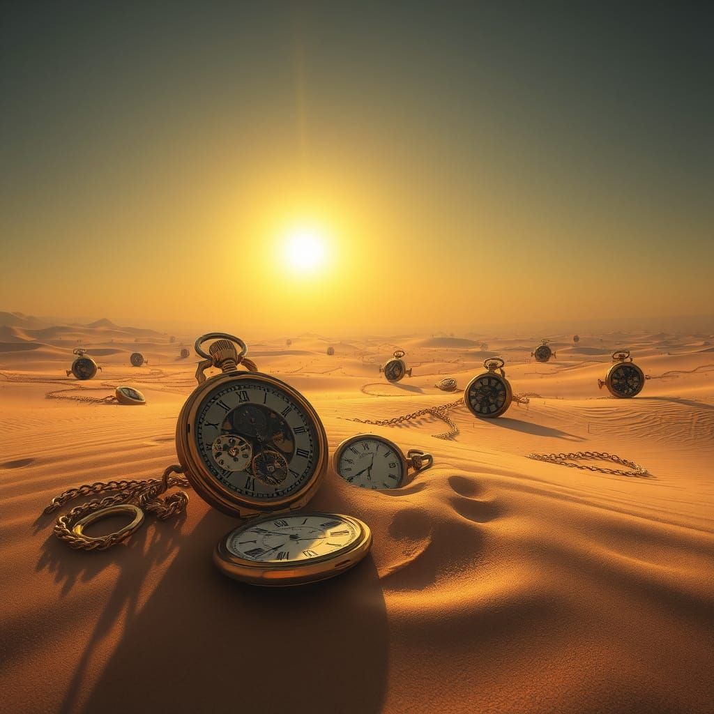 Surreal Clockwork Desert Landscape in Fantasy Realism Style