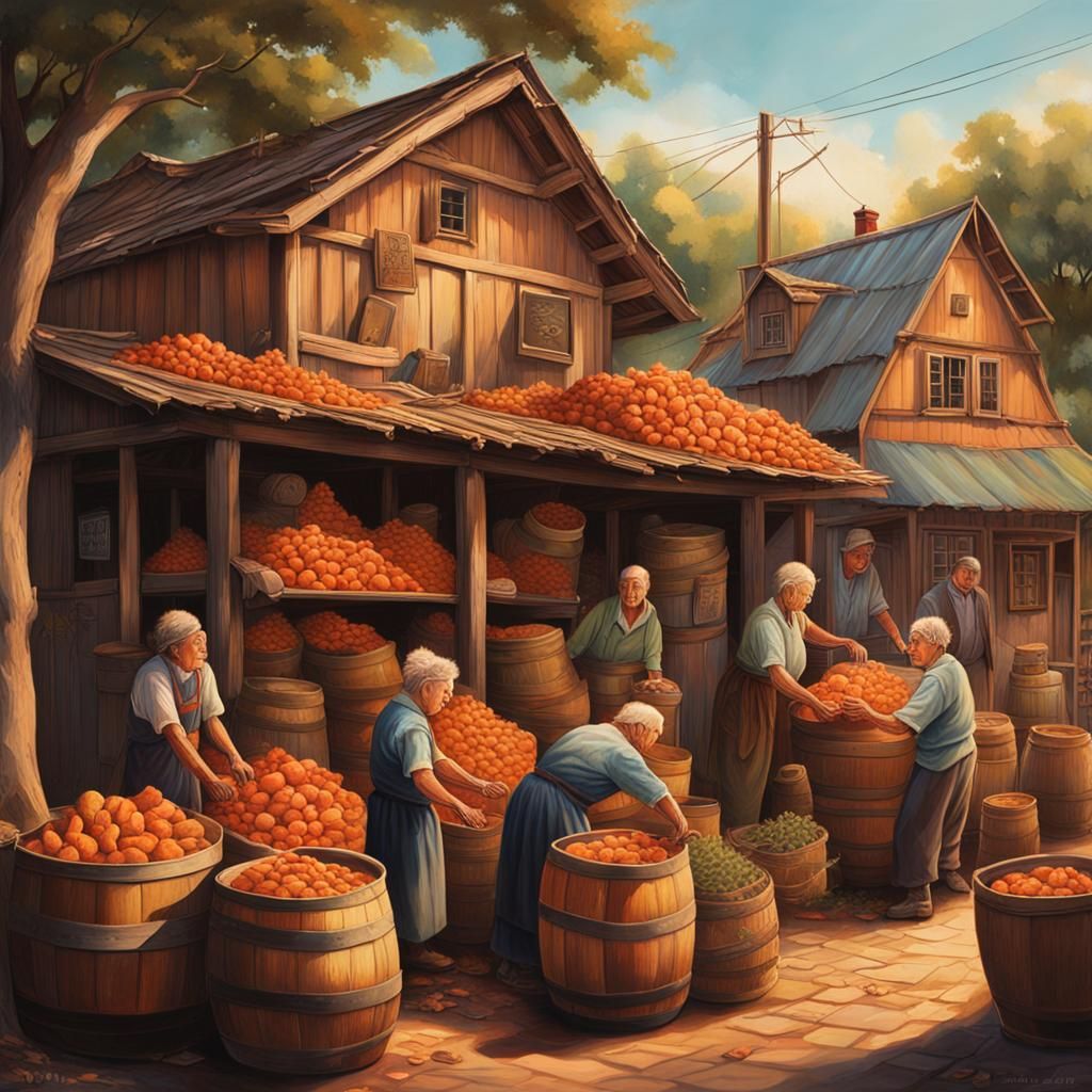 Intricate Wooden Houses with Happy People