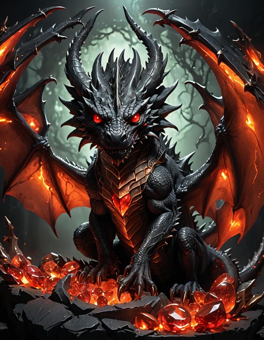 Dark Gray Dragon in Jewelry Box, Neofuturistic Style