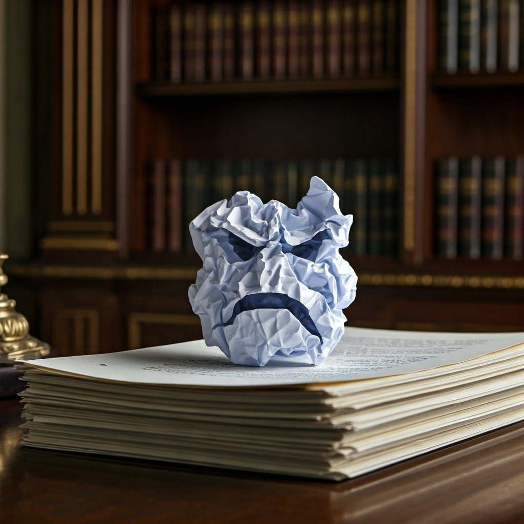 Crumpled Paper Portrait in Formal Study