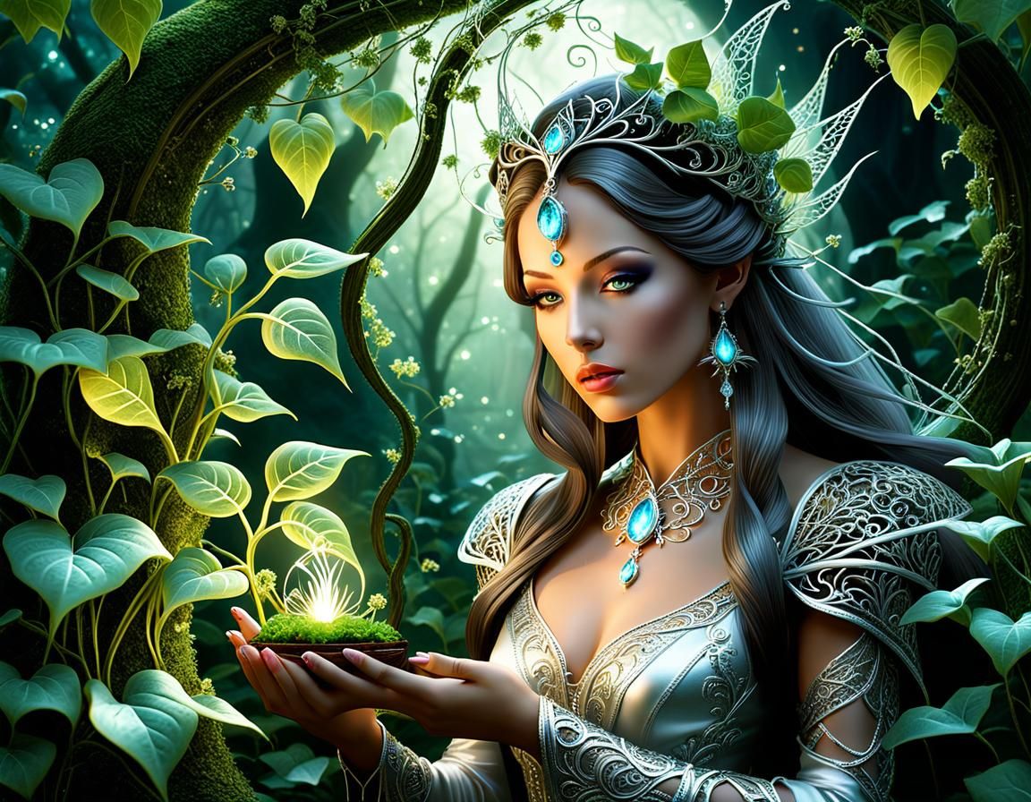 Ethereal Sorceress Conjures Magical Plants