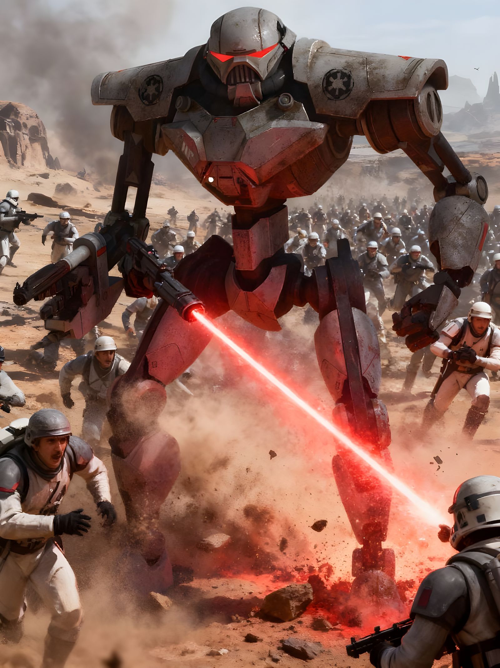 Droid Unleashes Laser Blast on Rebel Troops in Space Opera S...