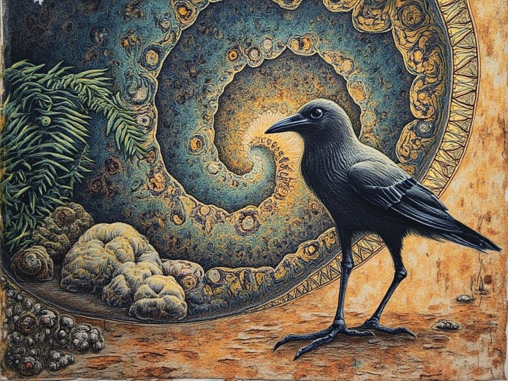 Surrealist Digital Painting: Raven with Battle-Axe