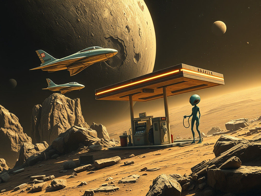 Asteroid Gas Station with Retro Spacecraft