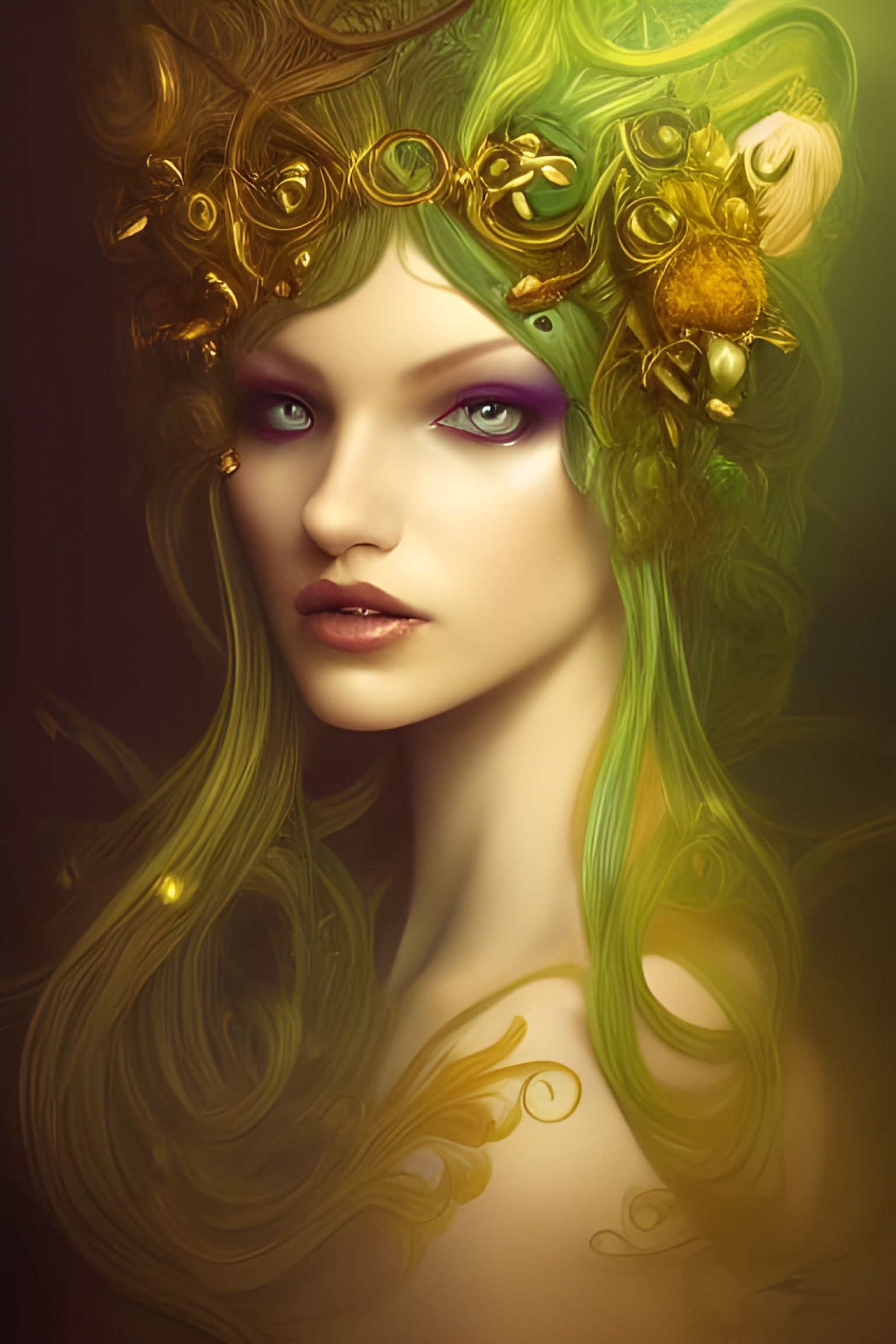 Gold and Green Witches: Fantasy Art Portrait