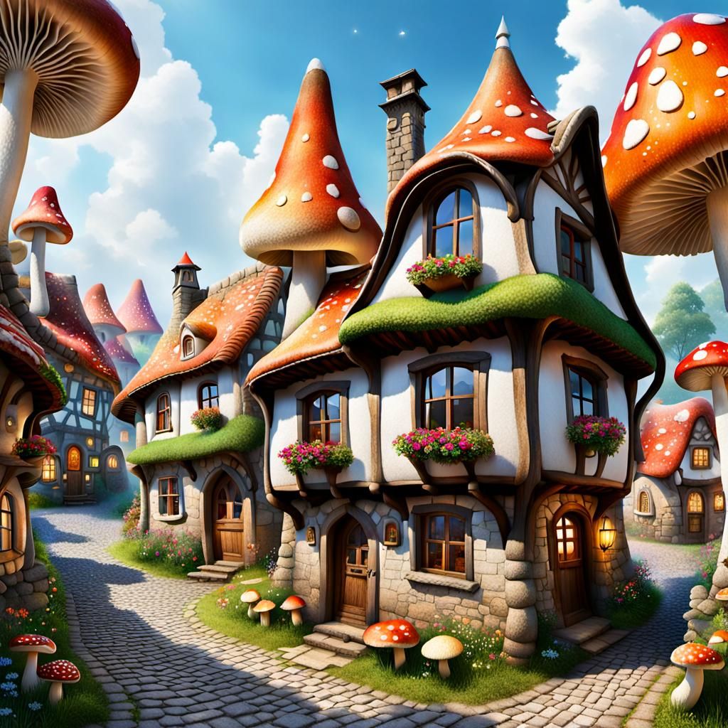 Charming Mushroom Village with Fairy Dust