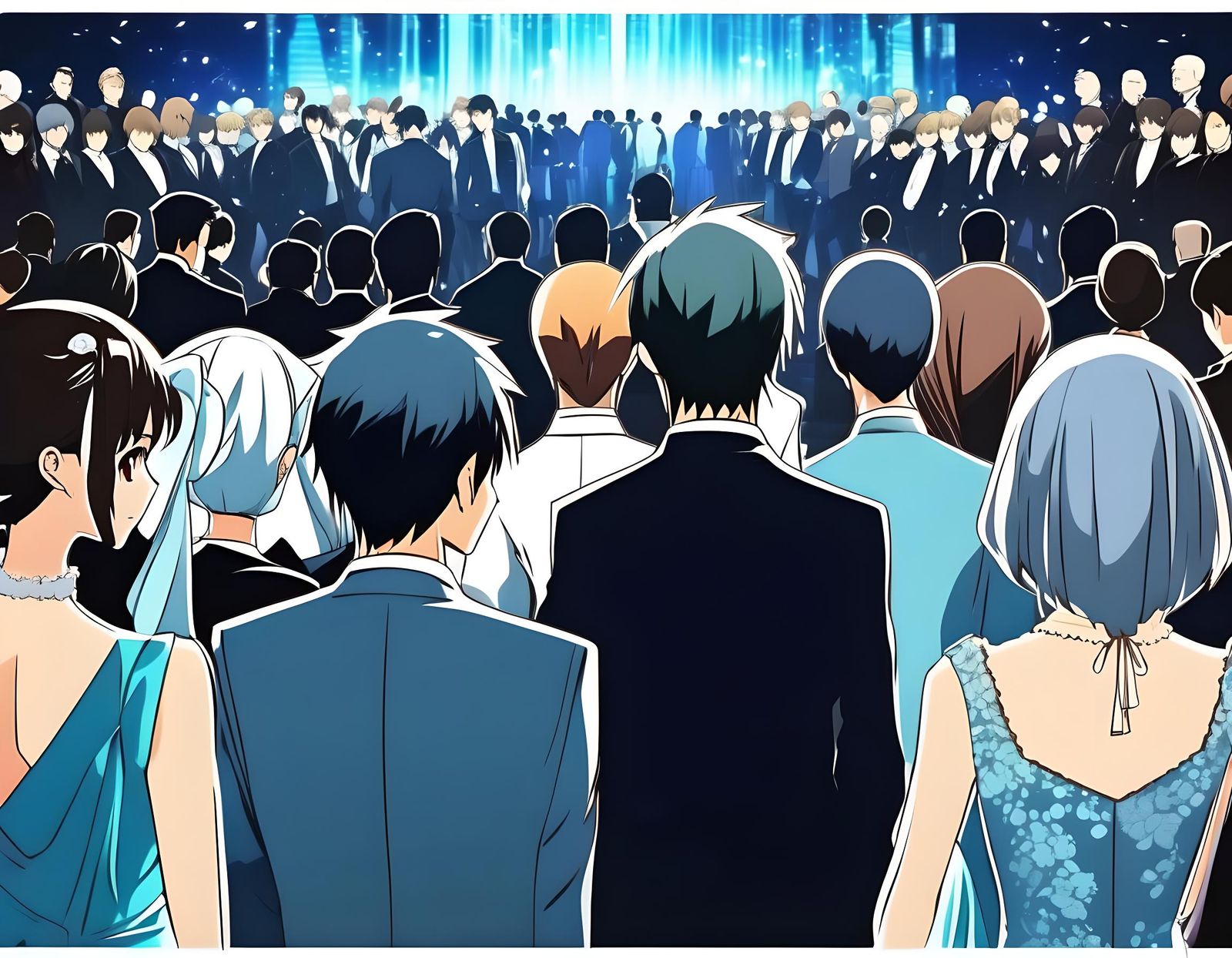 Anime Style Crowd at Formal Event