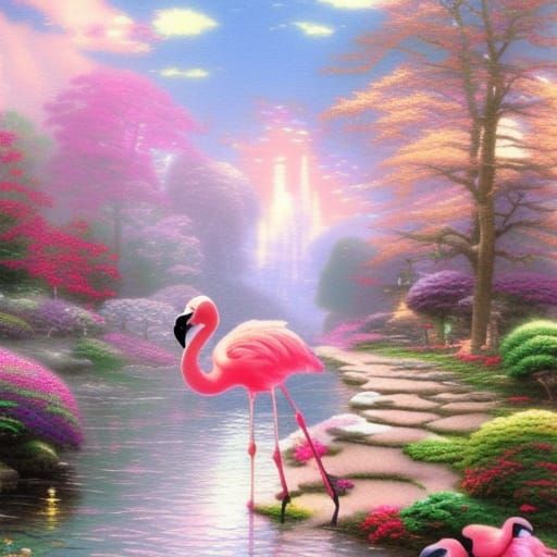 Kawaii Baby Flamingo in Ethereal Fantasy Setting