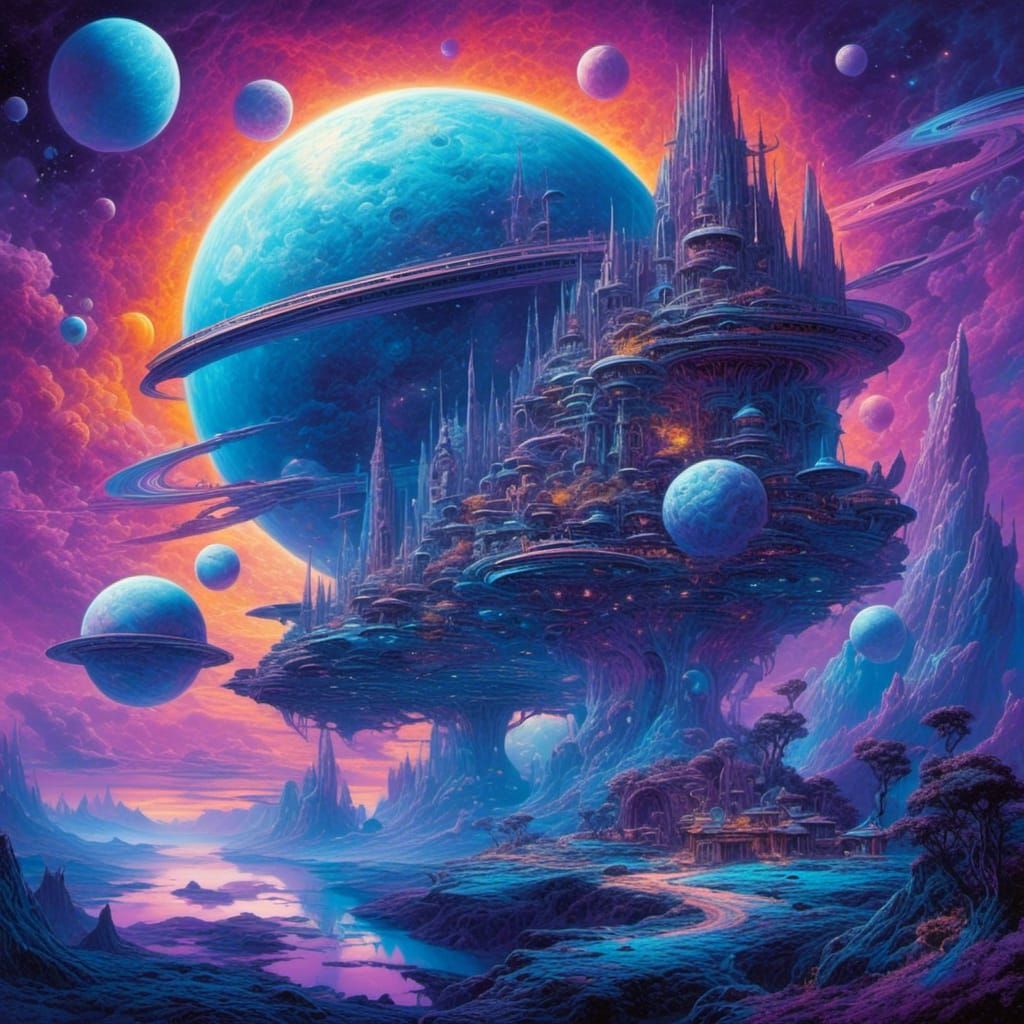 Vivid Space Fantasy in Style of Pablo Amaringo