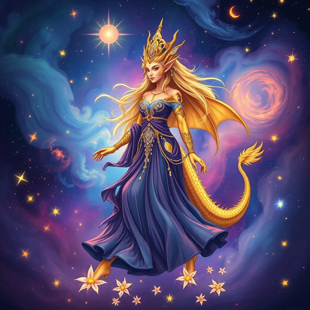 Golden Goddess in Celestial Galaxy