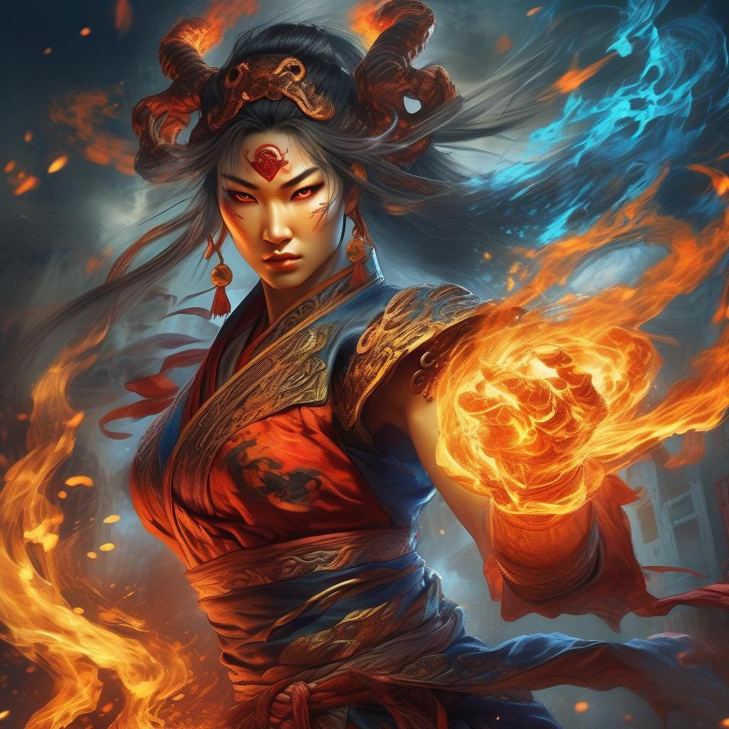 Street Fighter Style Fire Demoness in Dark Fantasy Art