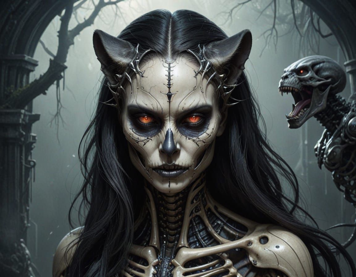 Majestic Panther Skeleton in Eerie Titanium Splendor