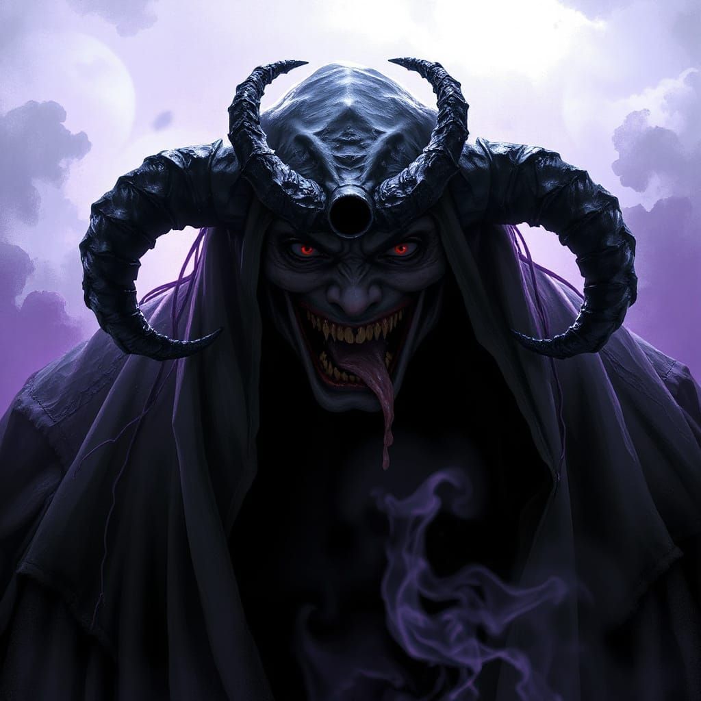 Venomous Demon in Black and White with Lilac Glow