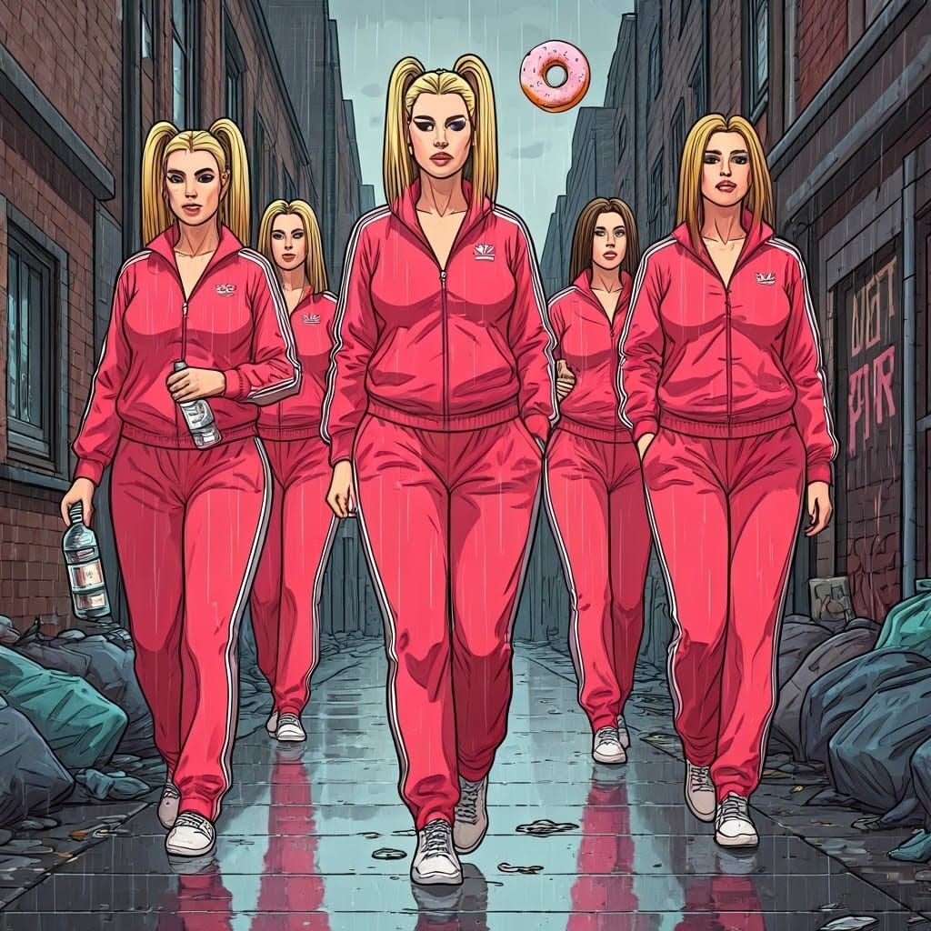 Chav Girls in Urban Landscape, Pop Art Style