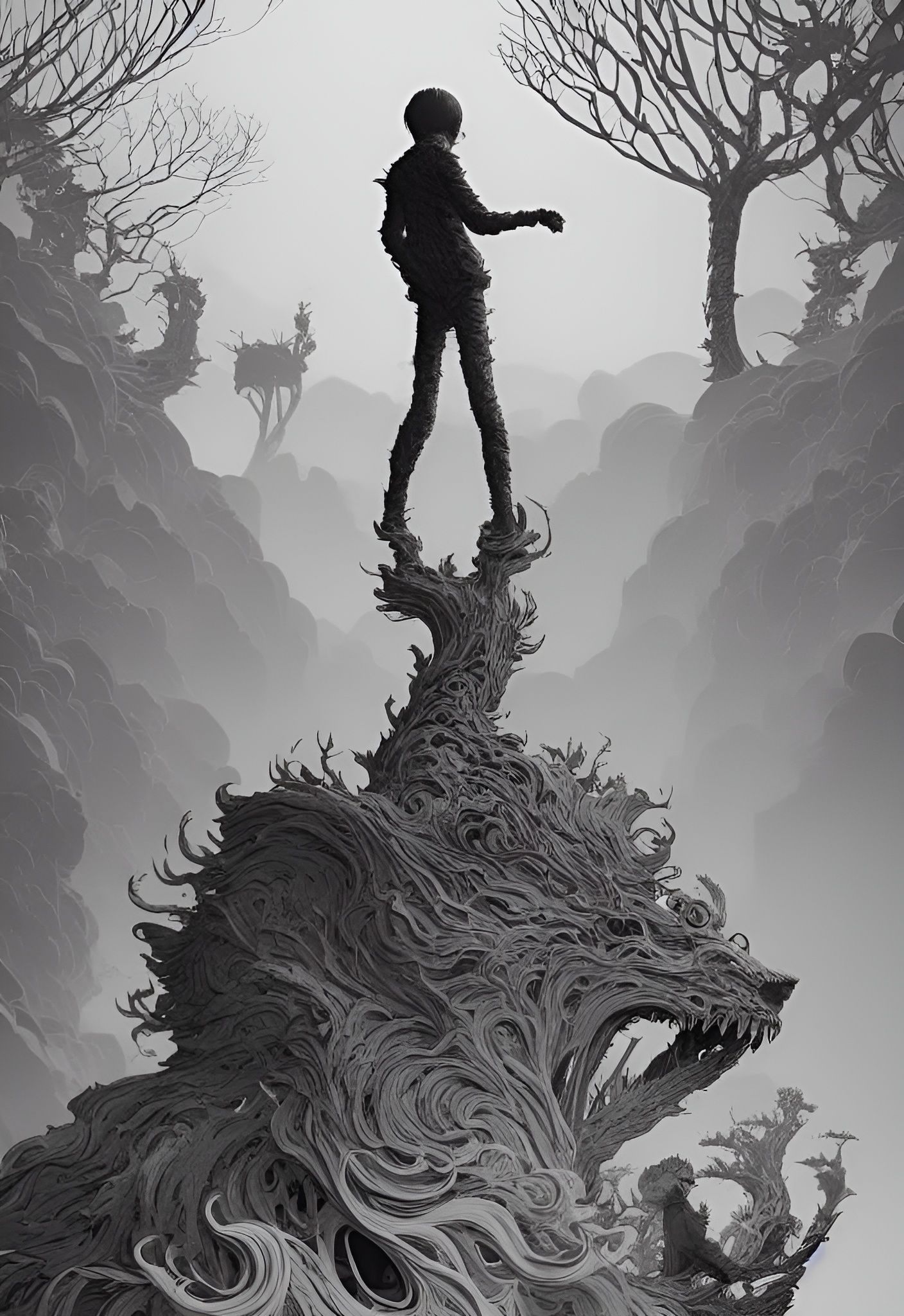 Terrifying Horror Illustration of Loneliness in Dark Fantasy...