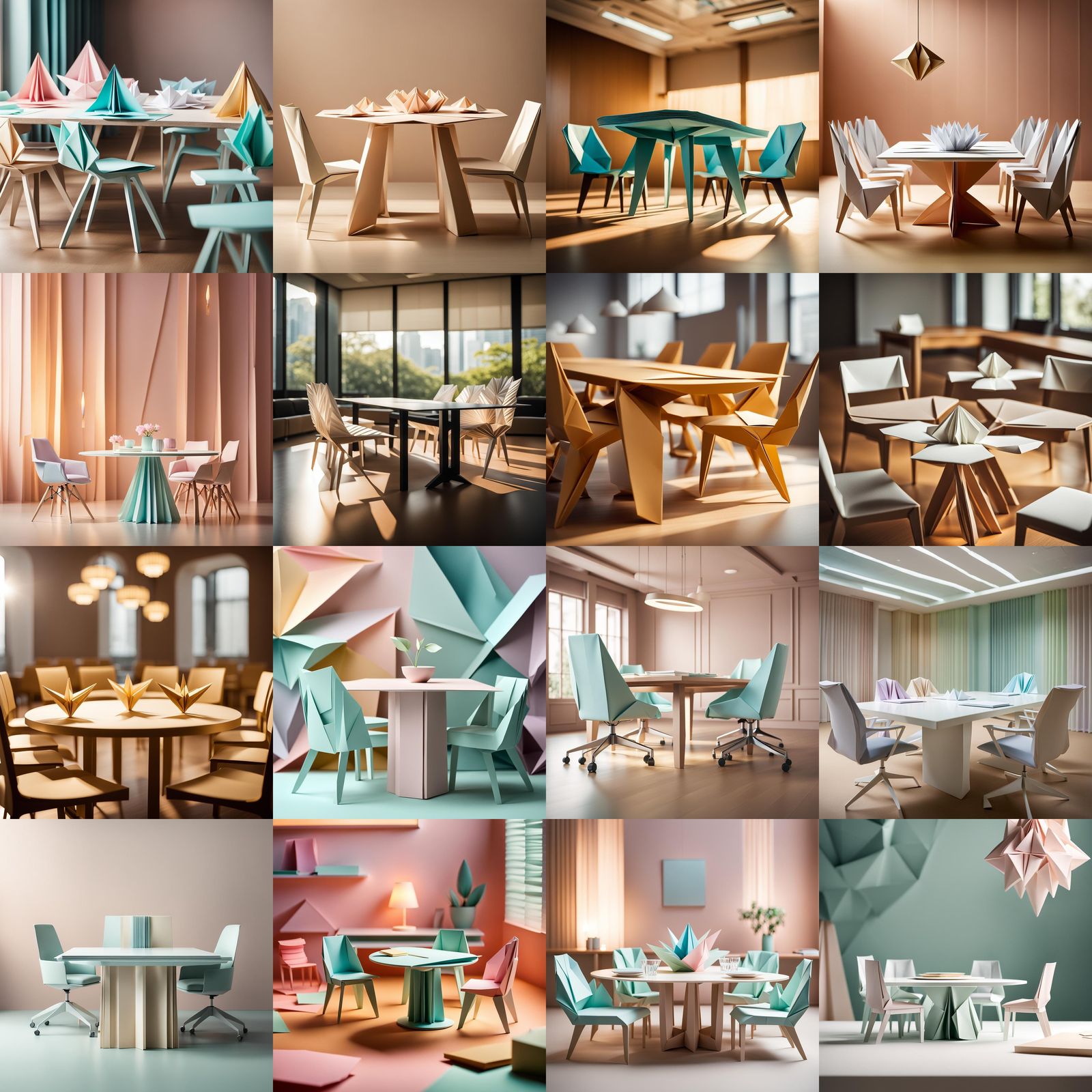 Origami Conference Table in Papercraft Style