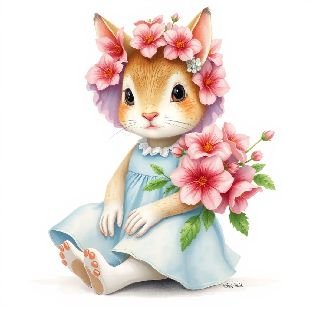 Charming Bunny in Delicate Blue Floral Dress, Beatrix Potter...