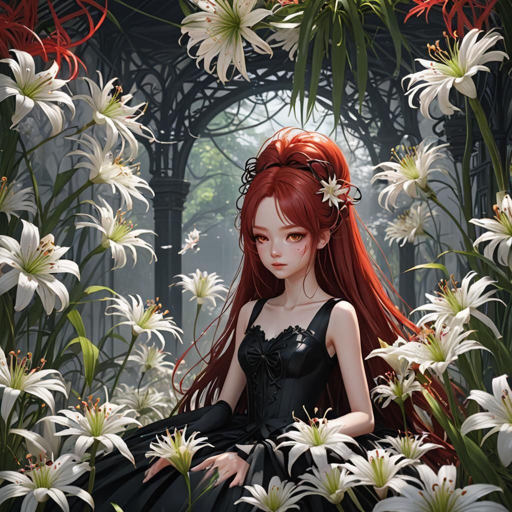Anime Spider Lily Princess in Black Gown