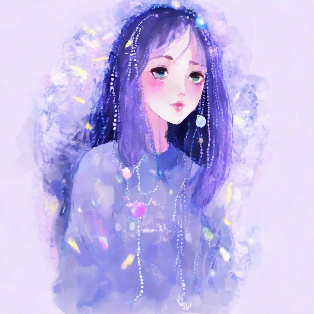 Anime-Inspired Digital Impressionism Portrait in Lavender Pa...