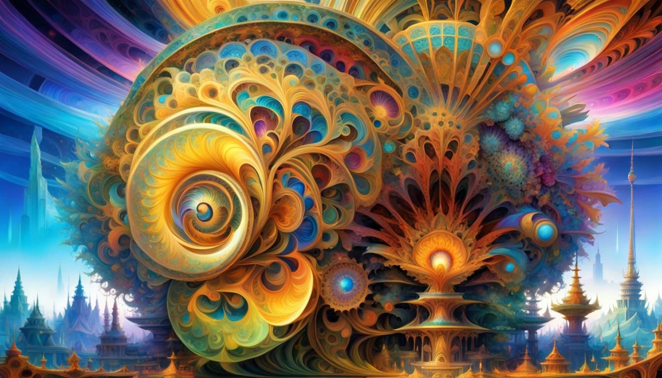 Vibrant 3D Fractal Cityscape Digital Illustration