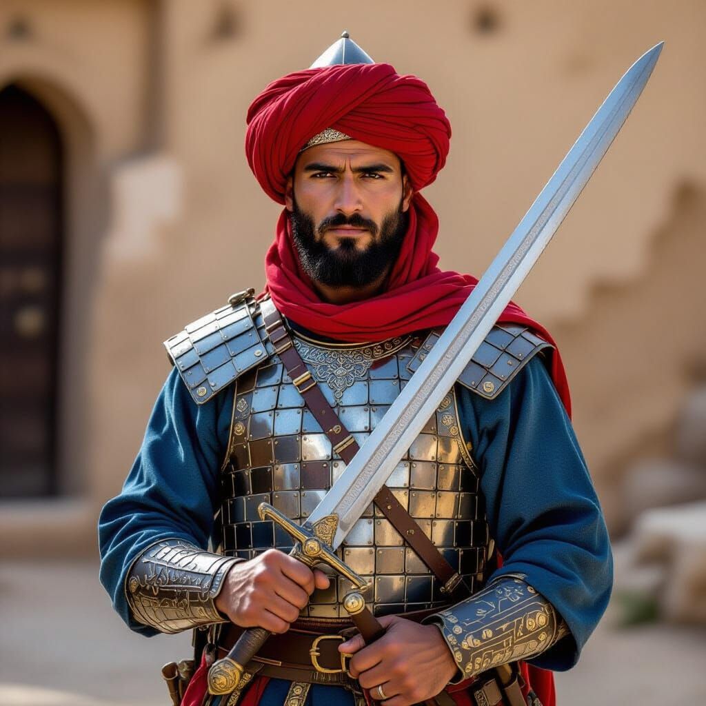 Mamluk Warrior in Lamellar Armor with Arab Sword