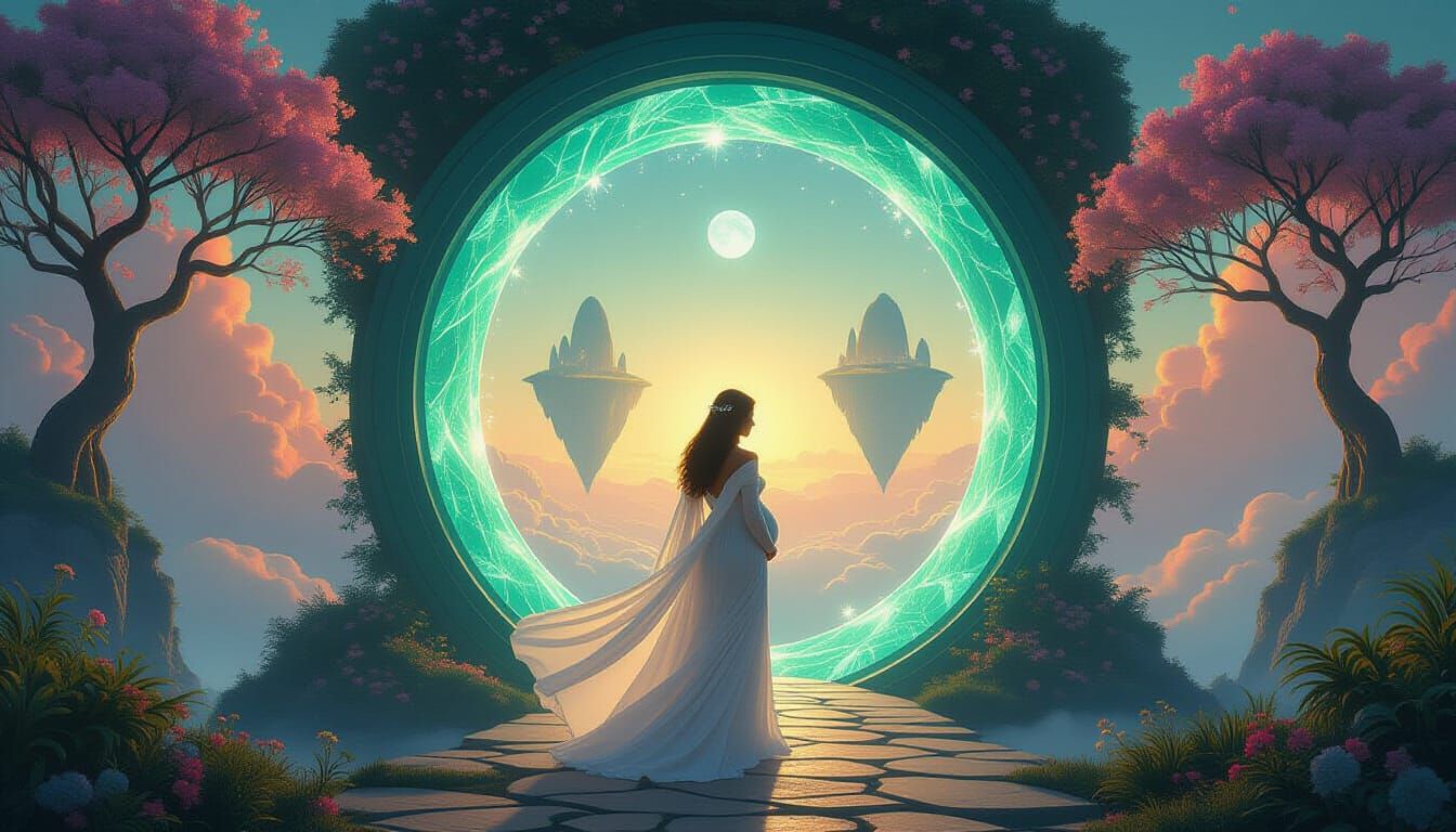 Pregnant Woman Enters Dreamscape Through Peridot Archway