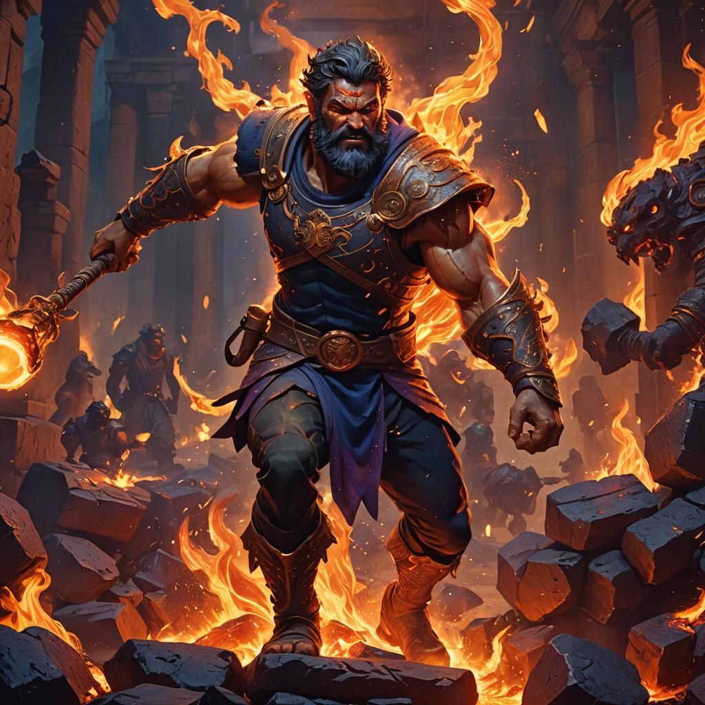 Hephaestus in Fiery Forge: Cinematic Fantasy Art