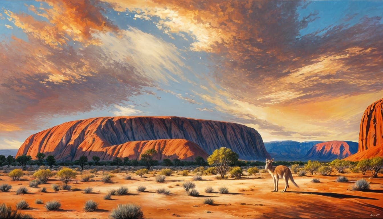 Uluru Rock in Australian Desert, Heidelberg School Style
