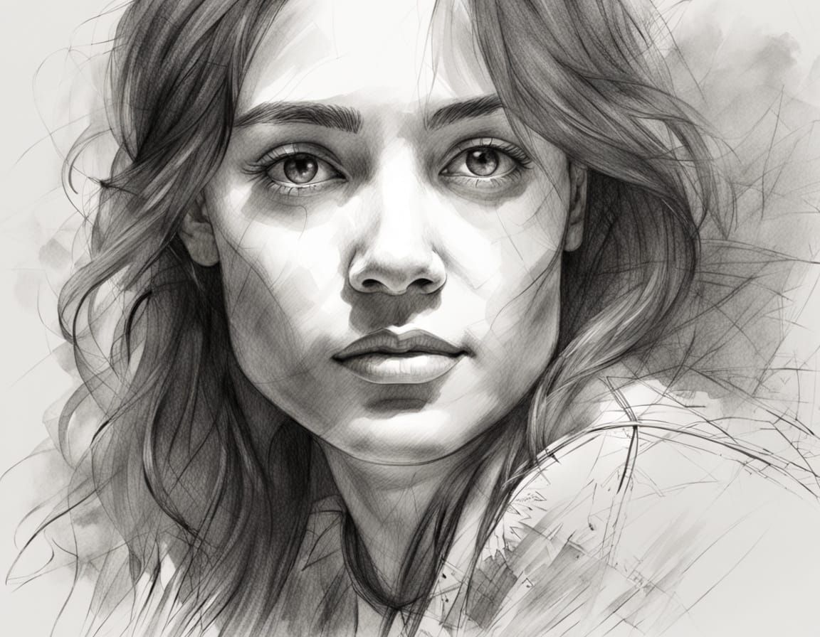 Expressive Portrait of Woman with Pencil Shading