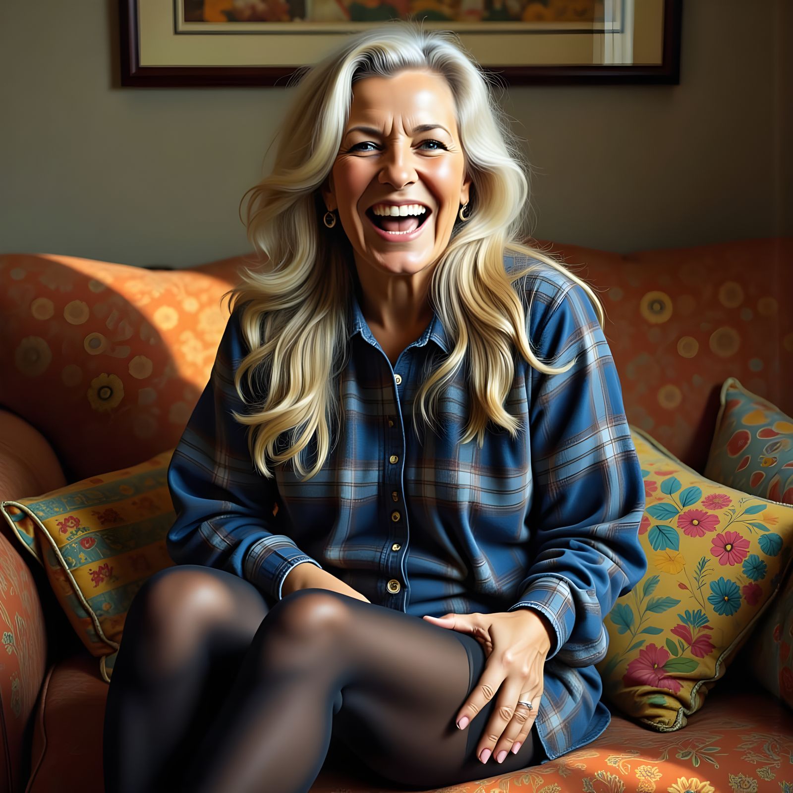 Grey-Haired Woman Sharing a Heartfelt Laugh