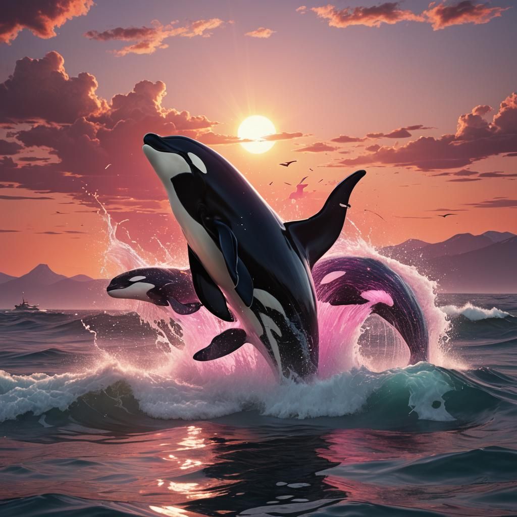 Killer Whale Leaps at Sunset: Digital Matte Painting