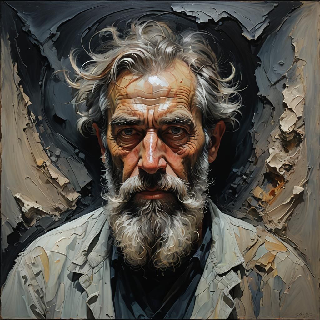 Bearded Man Portrait in Impasto Oil Painting