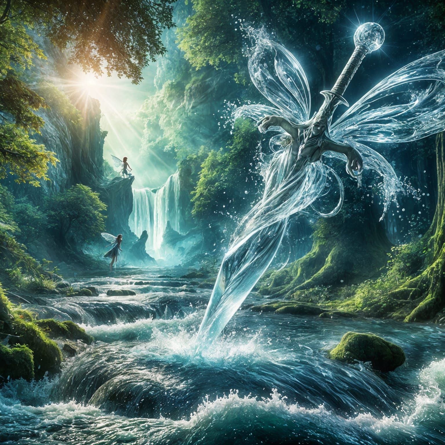 Mystical Fairy Forges Spectral Sword in Dreamlike Forest