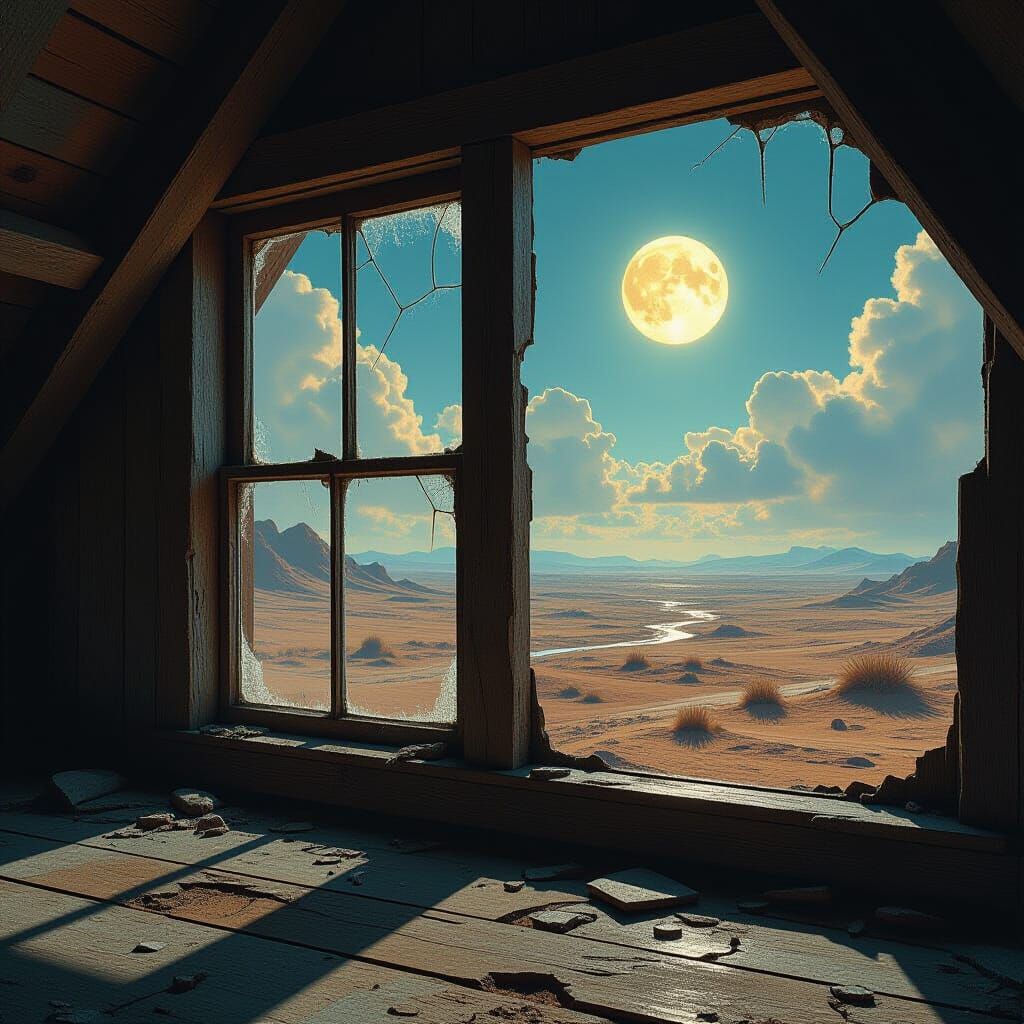 Weathered Attic Window on Alien World