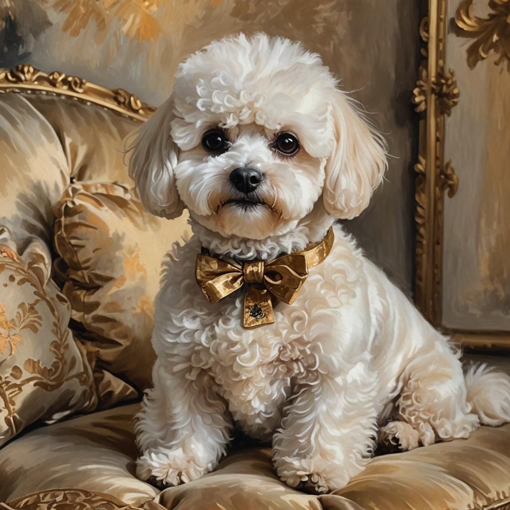 Bichon Frise in Lavish Parlour: Impressionist Portrait