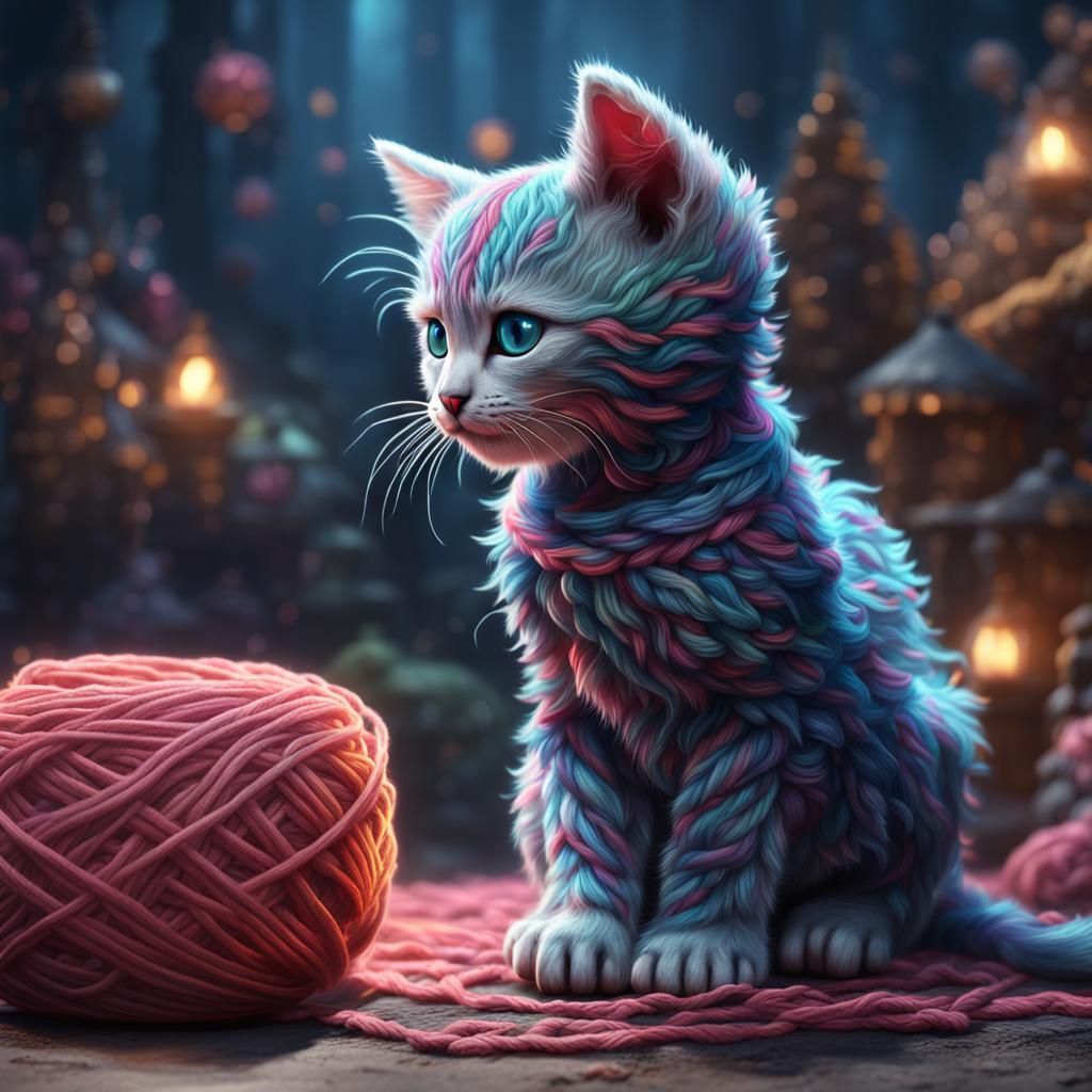Yarn Kitten: Detailed Matte Painting in 8K