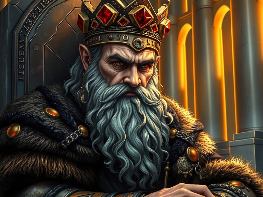 Regal Dwarven King Contemplation in Majestic Hall