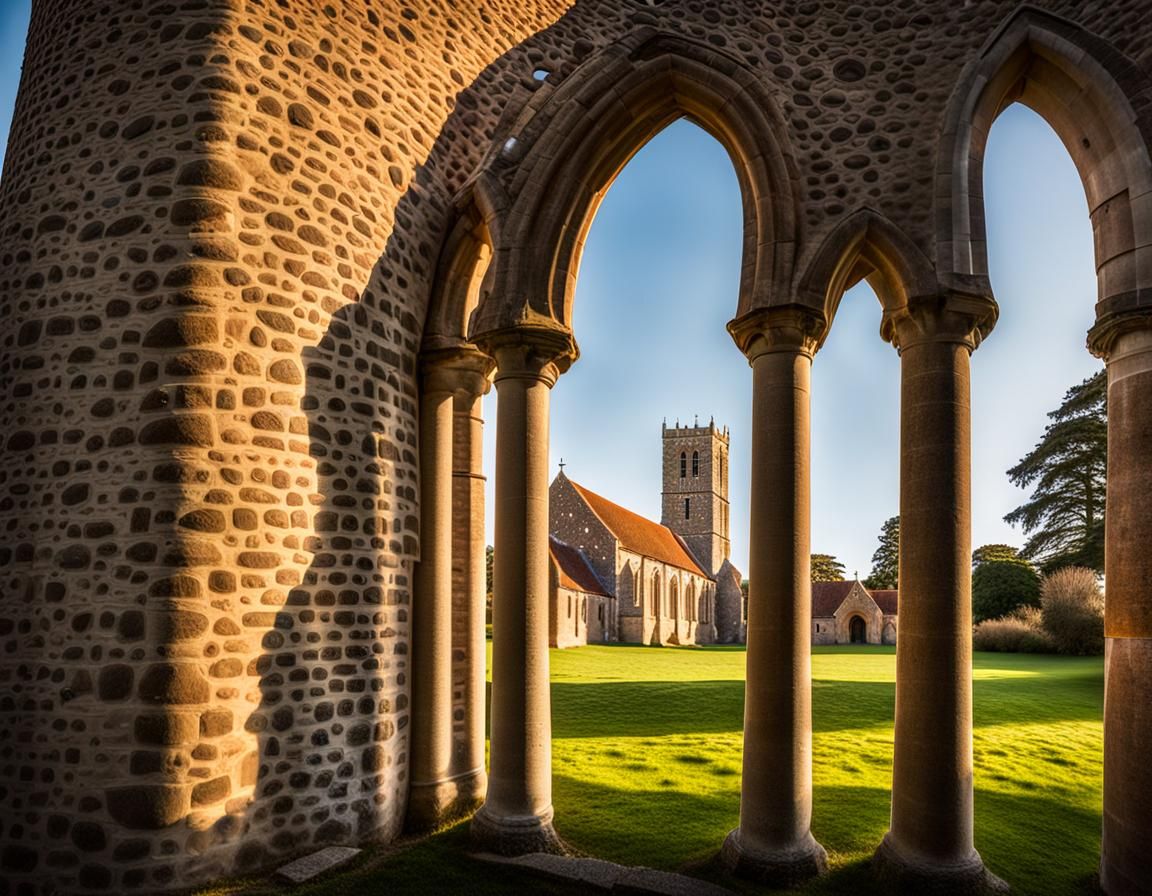 Norfolk Church Round Tower: Flint Architecture in Golden Lig...