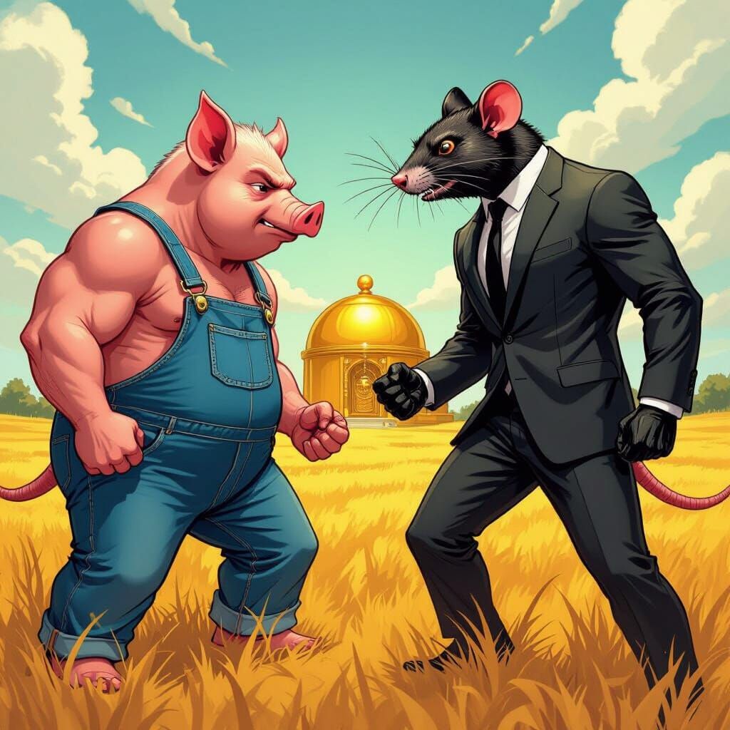 Epic Battle: John Pork vs Tim Cheese in Comic Style