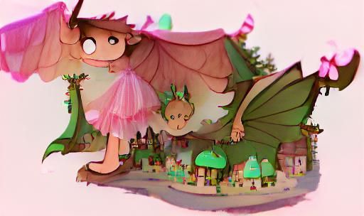 Fairy Town with Dragon and Fairy Girl