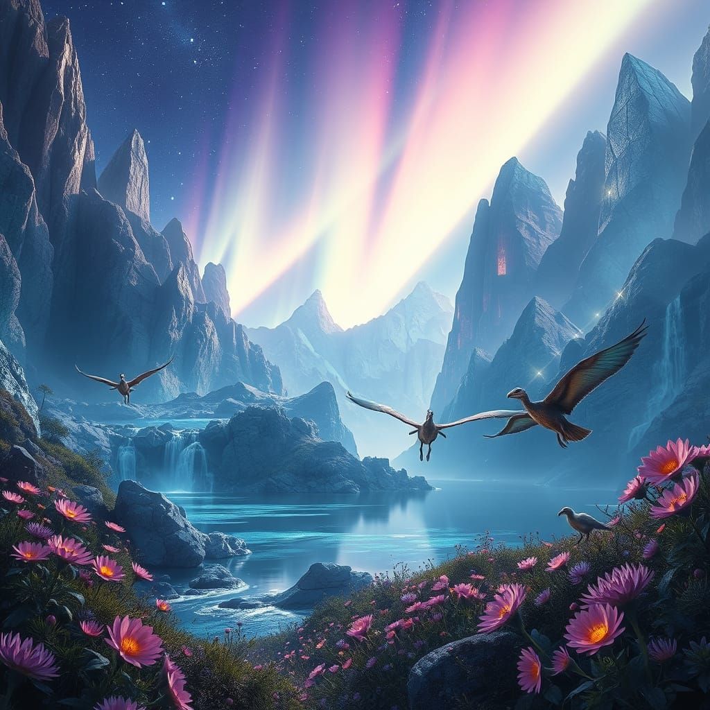 Glowing Crystals Valley with Bioluminescent Life