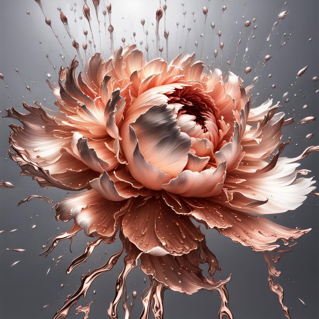 Exploding Metallic Peonies in Liquid Chrome Style