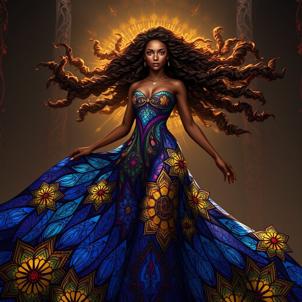 Surreal Goddess in Kaleidoscopic Gown, Inspired by Fantasy C...