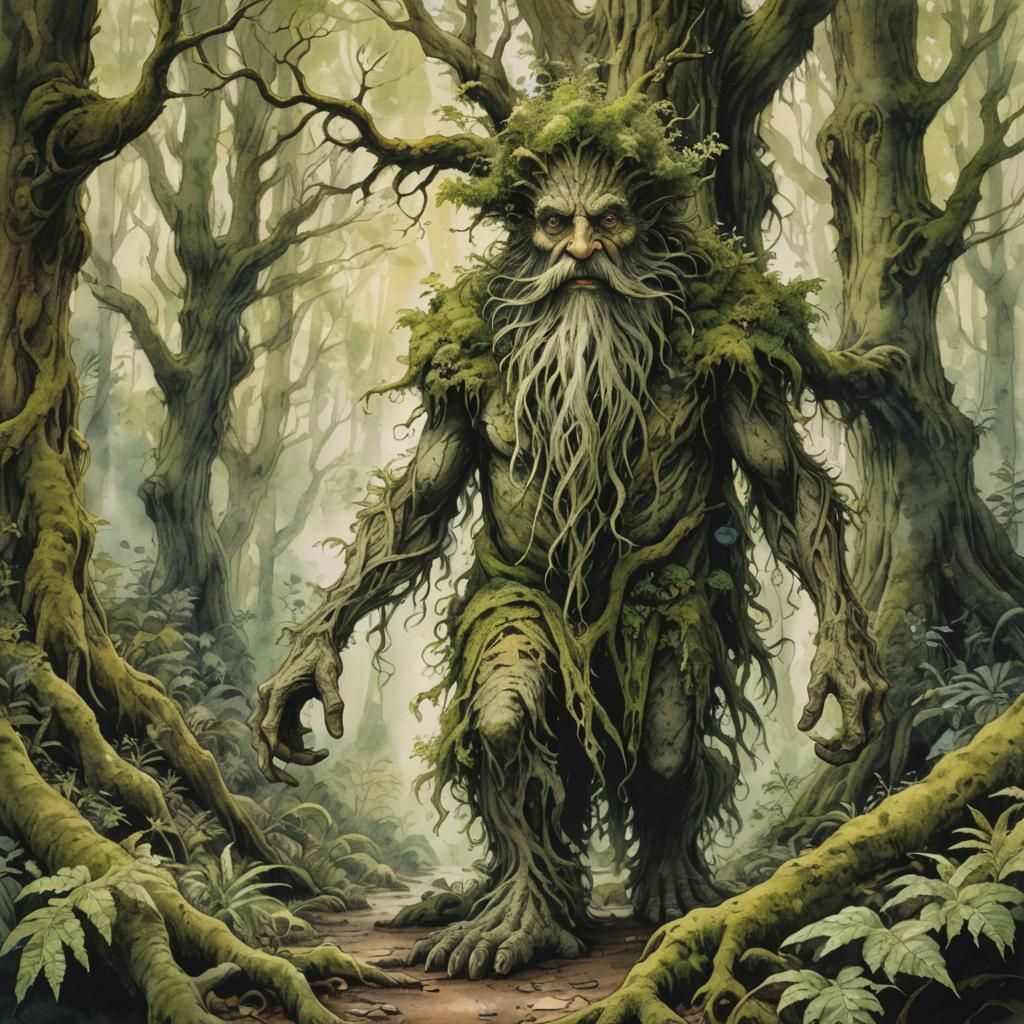 Ent Treebeard in Whimsical Watercolor Forest