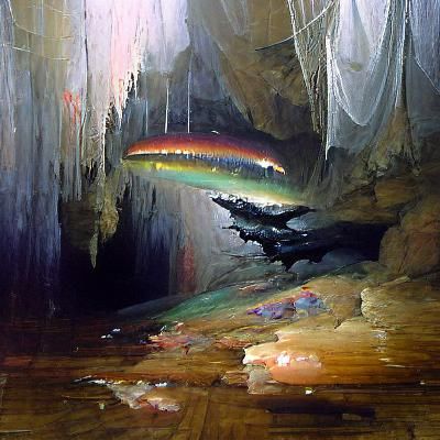 Cave with Stalactites and Rainbows as Oil Painting