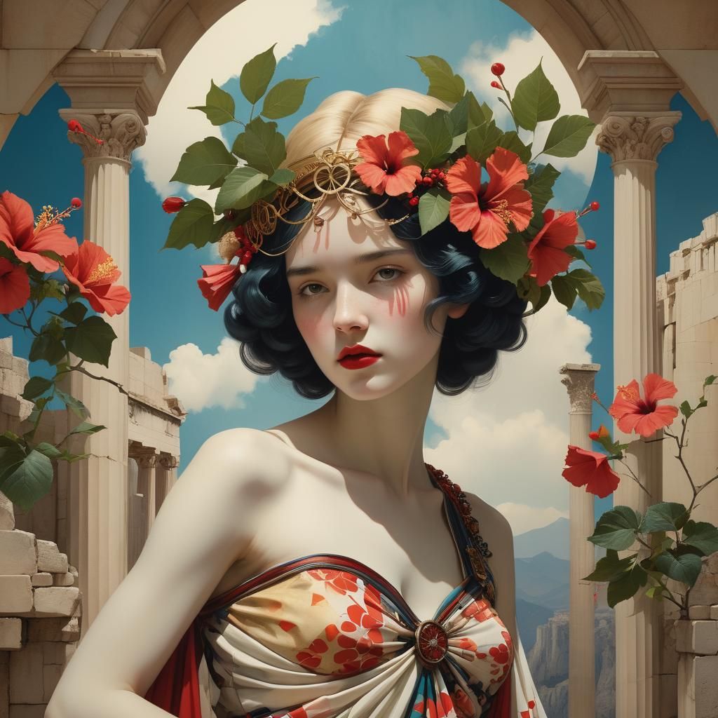 Hibiscus Maiden at the Acropolis: Alcohol Ink Art