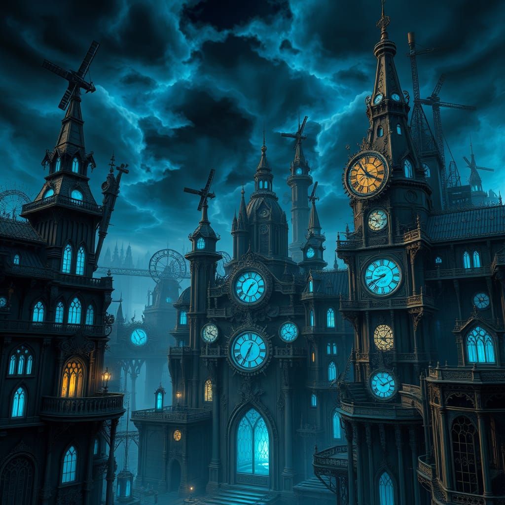 Eerie Clockwork Metropolis in Gothic Matte Painting