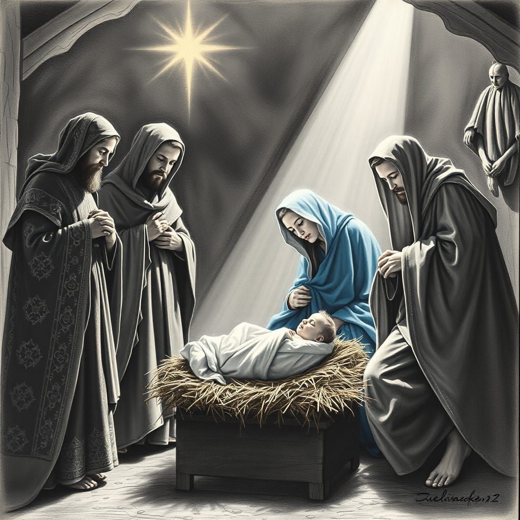 Renaissance-Inspired Scene of the Star of Bethlehem and the...